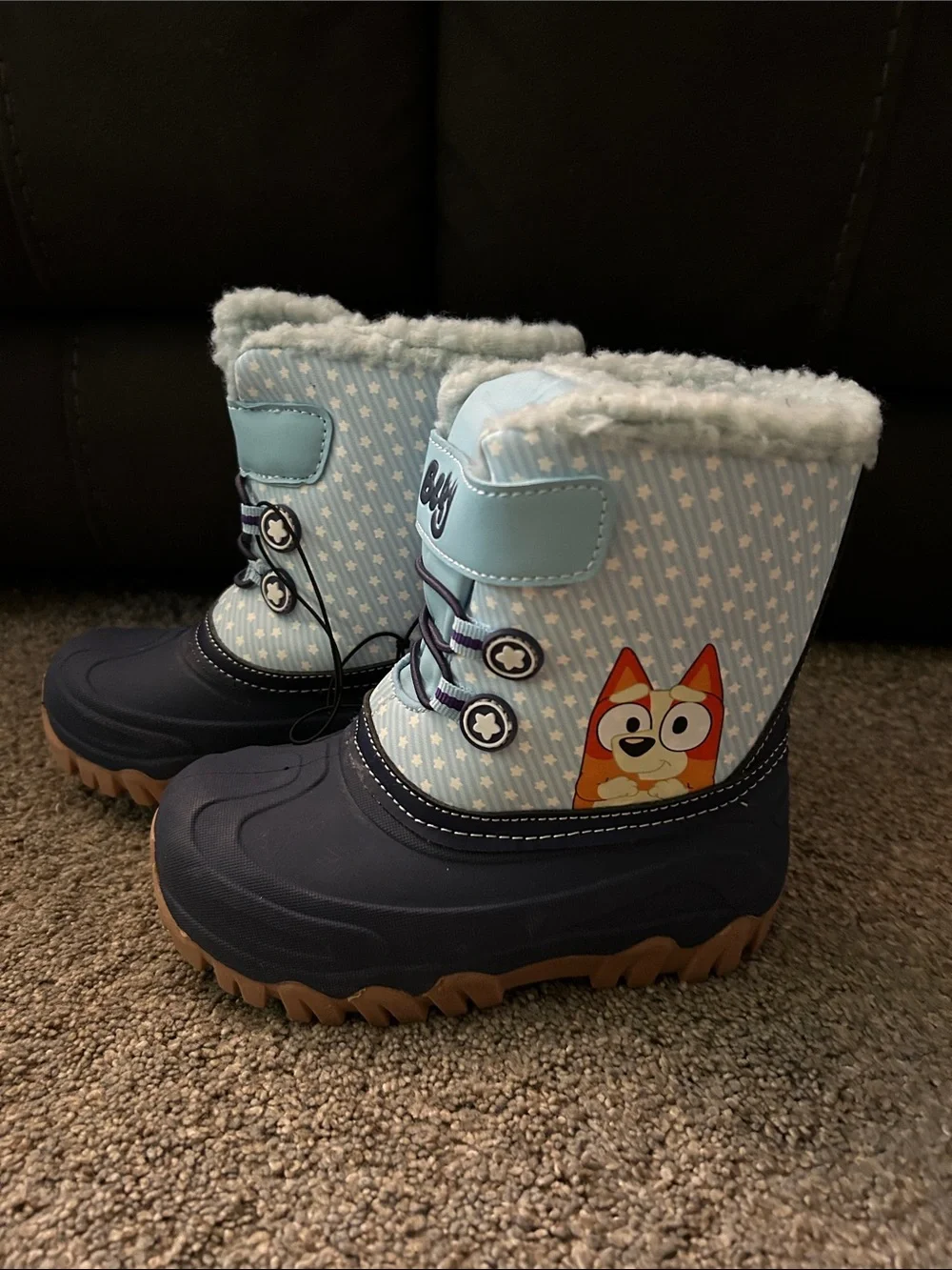 Kids Bluey Winter Boots with Fuzzy Lining. Rated for -20C.
